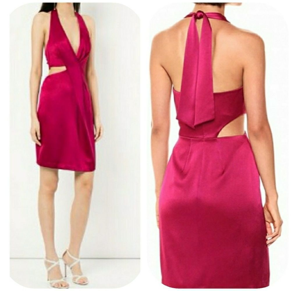 Halston Heritage Halter Neck Cut Out Satin Dress - Picture 4 of 8